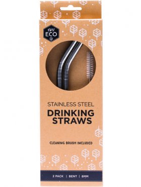 EVER ECO Stainless Steel Straws - Bent Includes Cleaning Brush
