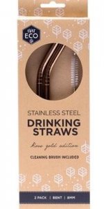 EVER ECO Stainless Steel Straws - Gold Bent Includes Cleaning Brush
