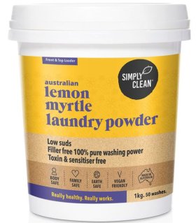 SIMPLY CLEAN LEMON MYRTLE LAUNDRY POWDER (FRONT & TOP) 1Kg